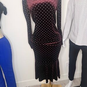 SHEIN Red Bodycon Midi Dress with Long Sleeves and Mock Neck for Cocktail